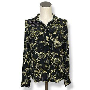 Cue Blouse Black Floral Artistic Mending FLAWS Black Long Sleeve Size 8 Women